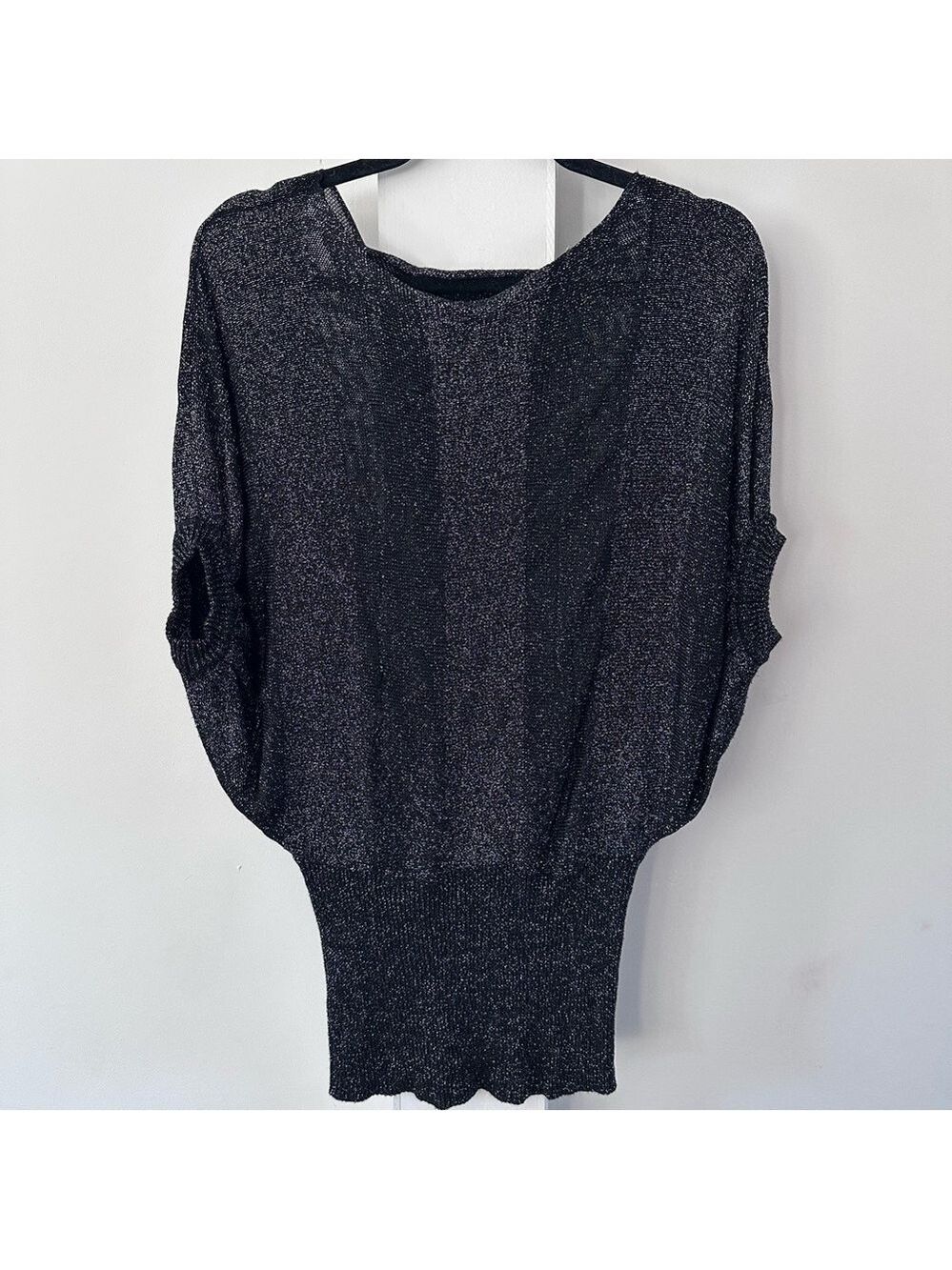 Dressy Black top with silver metallic thread, lightweight & stretchy. large/ XL